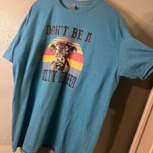 MissLook Women's T shirt Blue with cow "Dont Be A Salty Heifer" T shirt Sz XXL